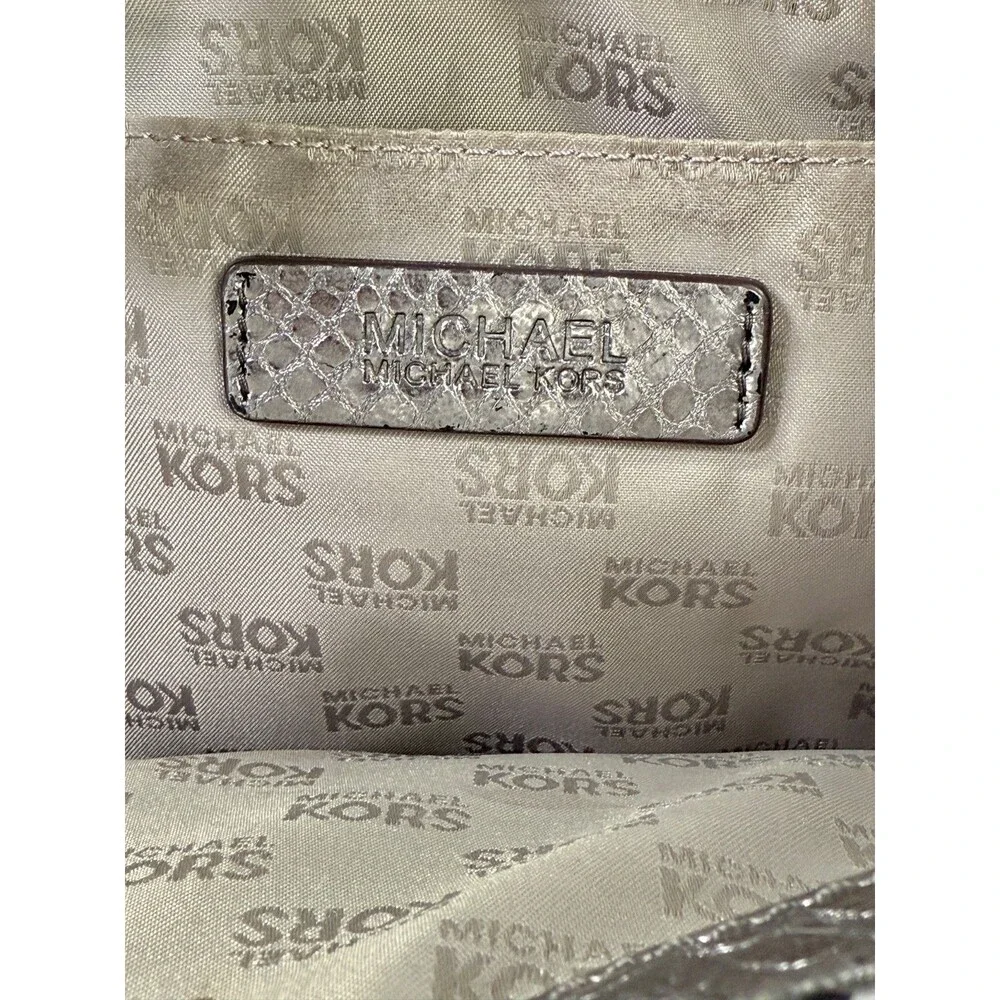 MICHAEL KORS Large Hamilton Gray Luxury Embossed Leather Satchel Shoulder Bag - Picture 10 of 17